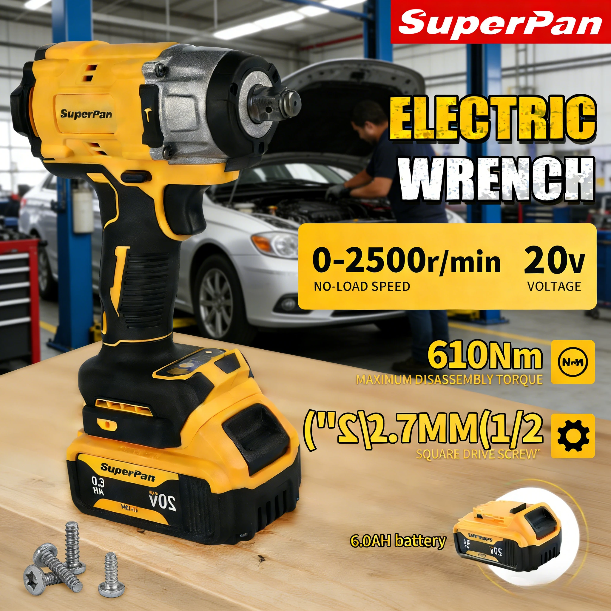 Ударный гайковерт SuperPan SP922, 406 Нм, для авторемонта и строительной техники, совместим с аккумулятором DeWalt 20В
Ударный гайковерт SuperPan SP922, 406 Нм, для авторемонта и строительной техники, совместим с аккумулятором DeWalt 20В