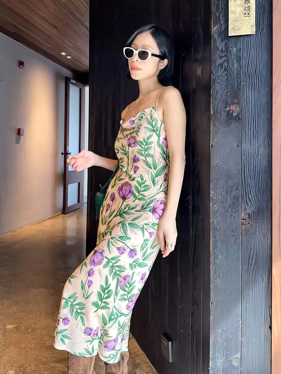 French Floral Elegant Sand Washed 100% Silk Camisole Dress Summer Slim Bias Cut Suspender Dresses Women Sexy Holiday Long Dress
French Floral Elegant Sand Washed 100% Silk Camisole Dress Summer Slim Bias Cut Suspender Dresses Women Sexy Holiday Long Dress