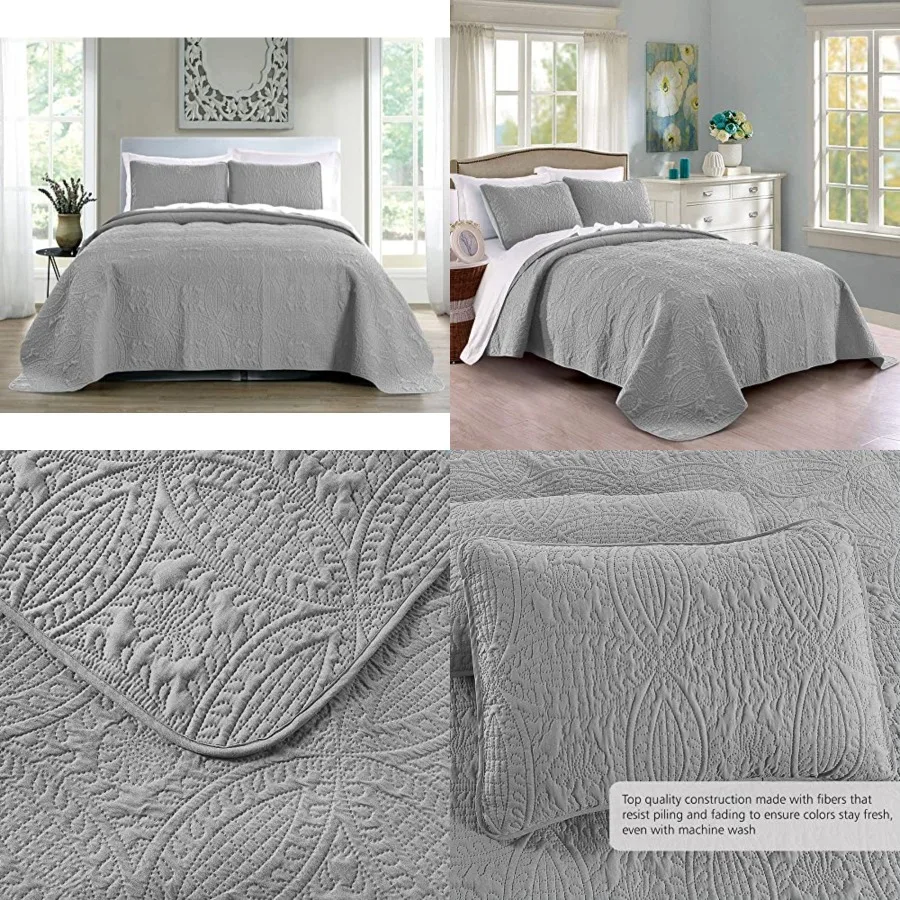 Quilt Set Full/Queen Size Light Grey - Oversized Bedspread - Soft Microfiber Lightweight Coverlet for All Season - 3 Pcs Includ
Quilt Set Full/Queen Size Light Grey - Oversized Bedspread - Soft Microfiber Lightweight Coverlet for All Season - 3 Pcs Includ