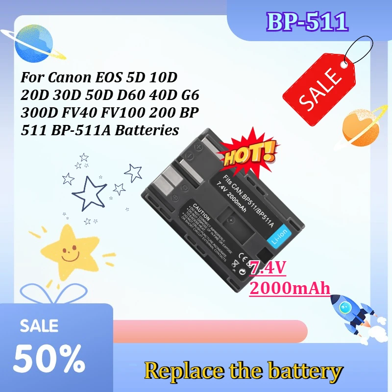 7.4V 2000mah BP-511 Battery For Canon EOS 5D 10D 20D 30D 50D D60 40D G6 300D FV40 FV100 200 BP 511 BP-511A Batteries
7.4V 2000mah BP-511 Battery For Canon EOS 5D 10D 20D 30D 50D D60 40D G6 300D FV40 FV100 200 BP 511 BP-511A Batteries