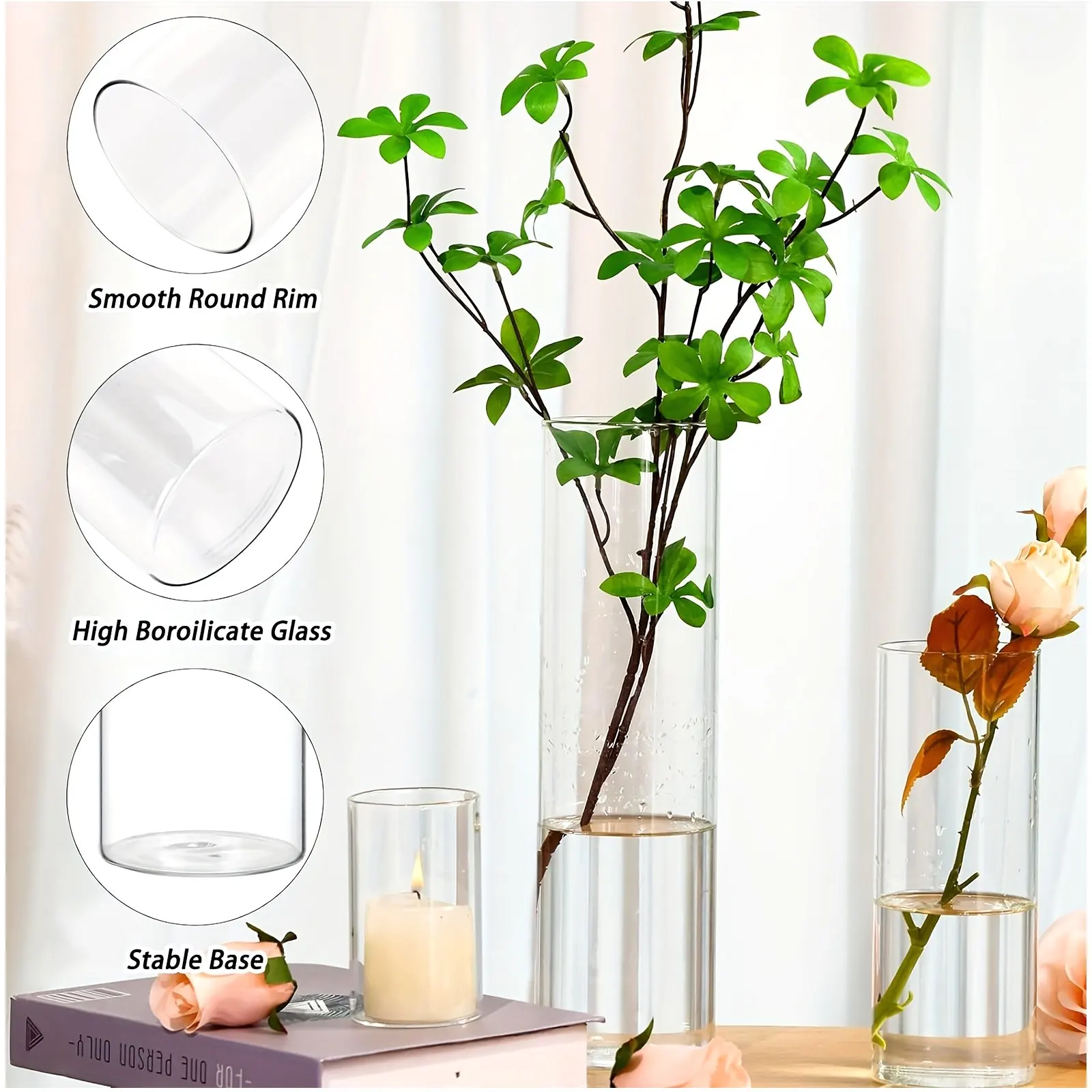 18 or 36 Clear Glass Cylinder Vases – 4”, 8”, and 12” Tall Options | Versatile Flower Vases for Table Centerpieces, Home Decor, Party Displays, and Floating Candle Holders
18 or 36 Clear Glass Cylinder Vases – 4”, 8”, and 12” Tall Options | Versatile Flower Vases for Table Centerpieces, Home Decor, Party Displays, and Floating Candle Holders