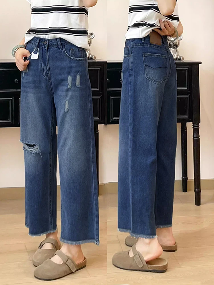 plus Size Straight Leg Denim Jeans Women's Spring Pear Shape Loose High Waist Slim Wide Leg Nine Points Hole Jeans
plus Size Straight Leg Denim Jeans Women's Spring Pear Shape Loose High Waist Slim Wide Leg Nine Points Hole Jeans