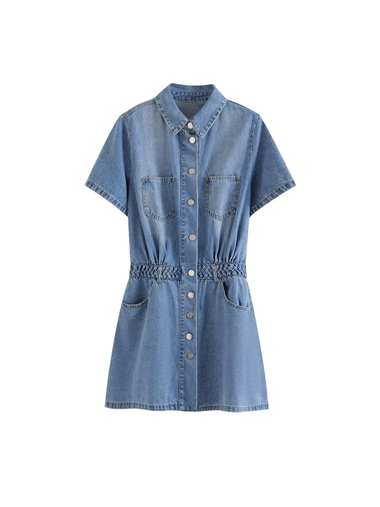 Willshela Women Fashion Denim Blue Single Breasted Mini Dress Vintage Lapel Neck Short Sleeves Female Chic Lady Dresses
Willshela Women Fashion Denim Blue Single Breasted Mini Dress Vintage Lapel Neck Short Sleeves Female Chic Lady Dresses