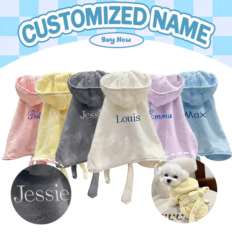 Custom Embroidered Name Pet Bathrobe Hooded Quick Drying Super Absorbent Microfiber Dog Bath Towel Full Body Wrap for Dogs Cats
Custom Embroidered Name Pet Bathrobe Hooded Quick Drying Super Absorbent Microfiber Dog Bath Towel Full Body Wrap for Dogs Cats