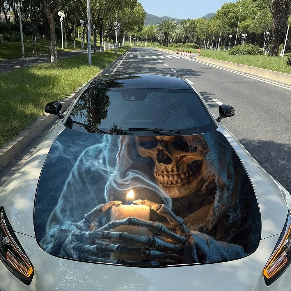 Gothic skull holding a candle, draped in tattered cloth. Perfect for spooky car decor. Fits most vehicle hoods seamlessly.Funny
Gothic skull holding a candle, draped in tattered cloth. Perfect for spooky car decor. Fits most vehicle hoods seamlessly.Funny