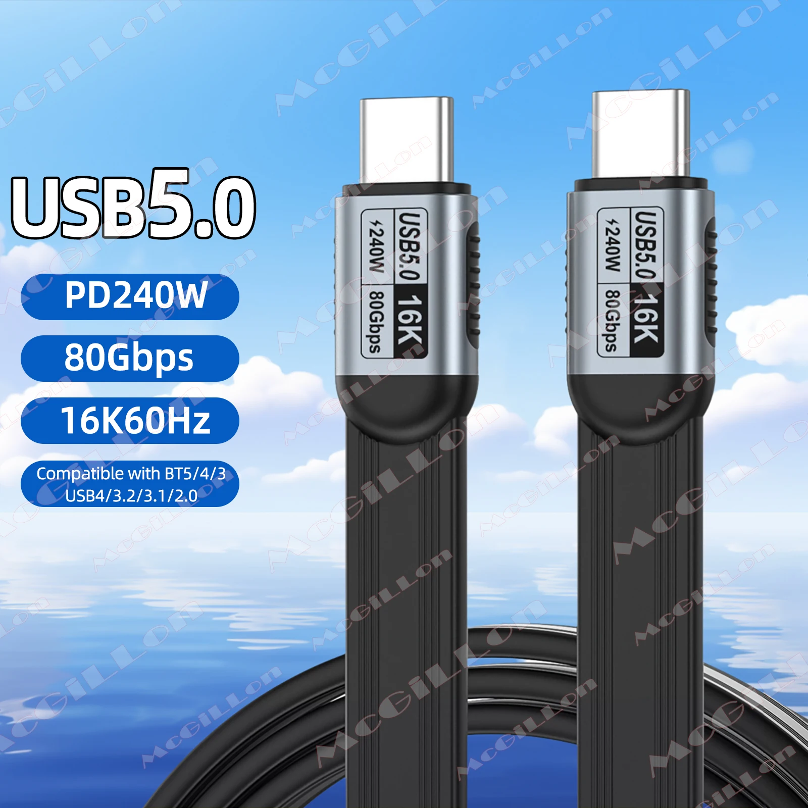 Flat USB 5 Cable 80Gbps 240W 16K 60Hz For Thunderbolt 5 Type C Fast Charging Thunderbolt4 USB 5.0 USB C to C Data Transfer Cable
Flat USB 5 Cable 80Gbps 240W 16K 60Hz For Thunderbolt 5 Type C Fast Charging Thunderbolt4 USB 5.0 USB C to C Data Transfer Cable