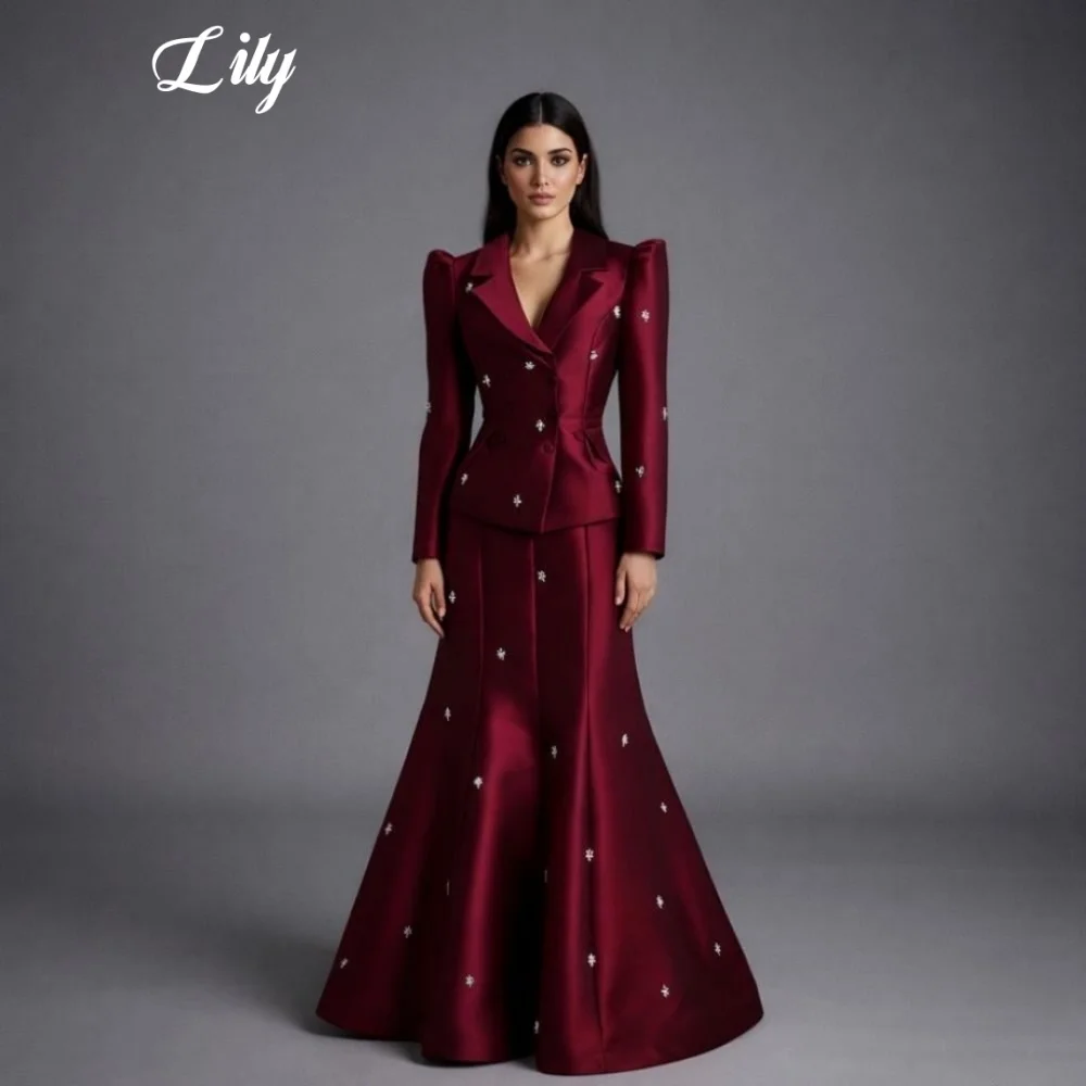 Lily Elegant Wine Red Prom Dress Blazer-Style Evening Dress with Crystal Beaded Mermaid Luxe Satin Formal Party Dress Customized
Lily Elegant Wine Red Prom Dress Blazer-Style Evening Dress with Crystal Beaded Mermaid Luxe Satin Formal Party Dress Customized