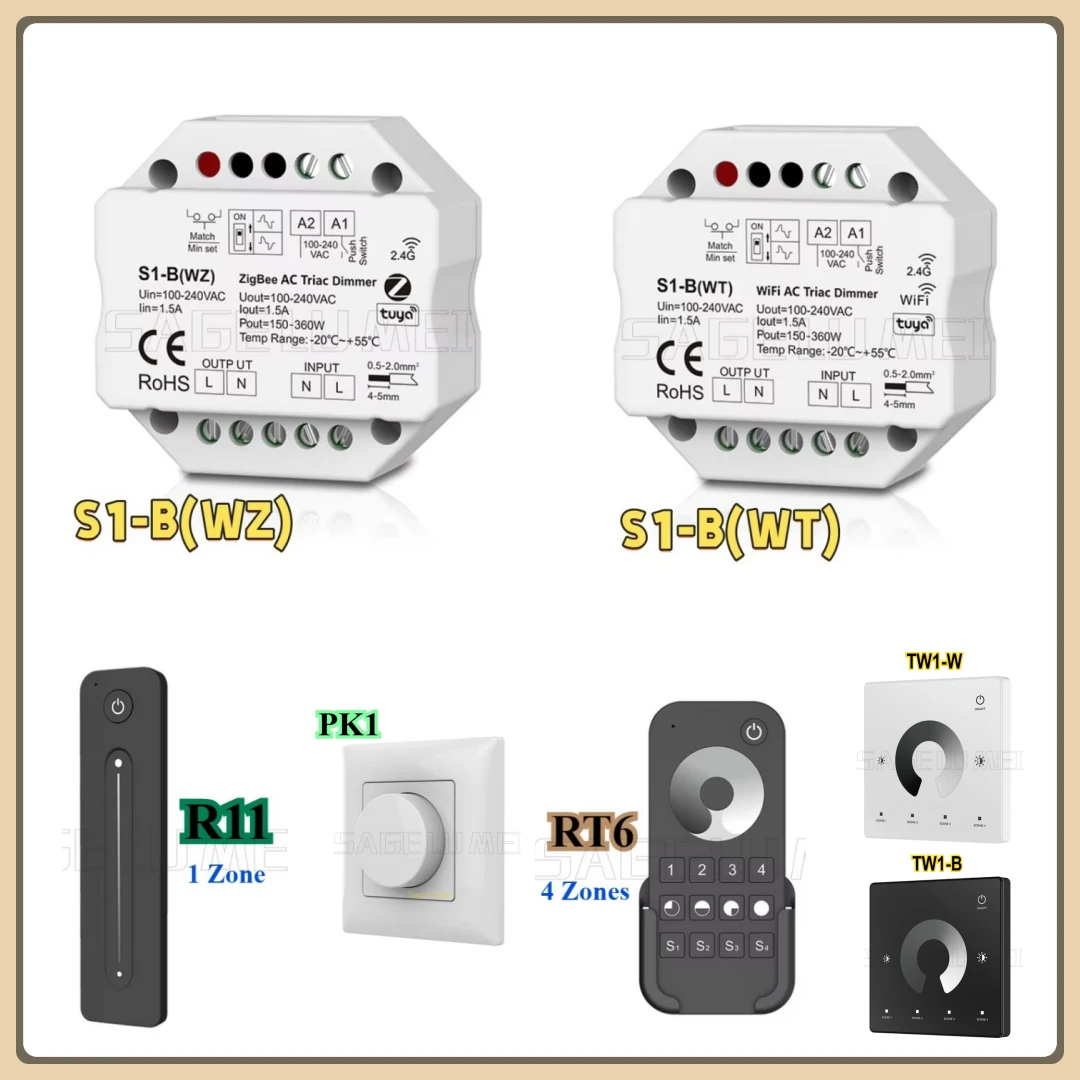 AC Triac Dimmer PK1/S1-B(WT)/S1-B(WZ)/R11/RT6/TW1 NEW Tuya Zigbee RF LED Controller Push Switch Control Smart Life Alexa Google
AC Triac Dimmer PK1/S1-B(WT)/S1-B(WZ)/R11/RT6/TW1 NEW Tuya Zigbee RF LED Controller Push Switch Control Smart Life Alexa Google