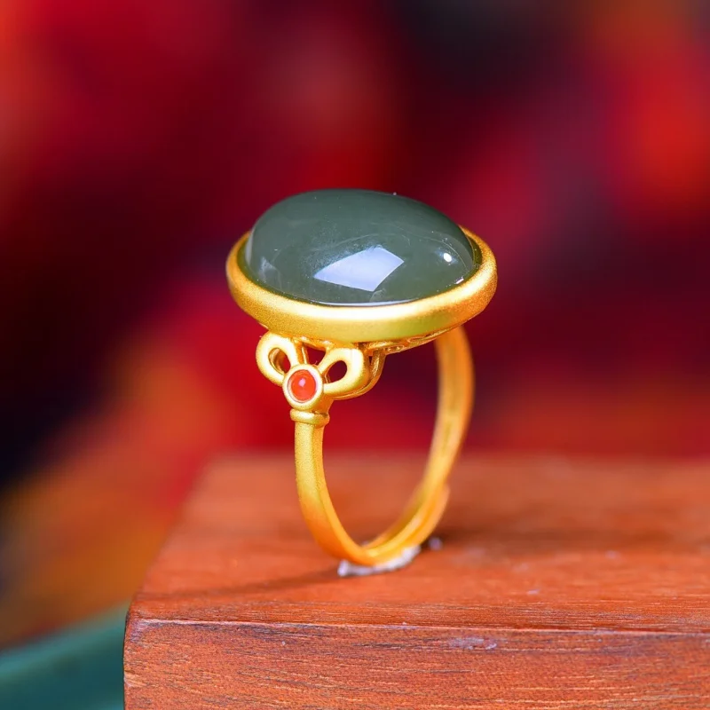 Женское открытое кольцо из серебра 925 пробы с позолоченным нефритом Hetian Qingyu Ruyi
Женское открытое кольцо из серебра 925 пробы с позолоченным нефритом Hetian Qingyu Ruyi