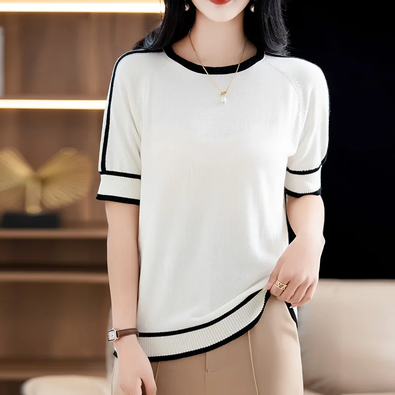 100% Cotton Short Sleeve T-shirt Women's Knit 2023 New Summer Thin Half Sleeve Pullover Korean Fit Slim Black White Top Female
100% Cotton Short Sleeve T-shirt Women's Knit 2023 New Summer Thin Half Sleeve Pullover Korean Fit Slim Black White Top Female