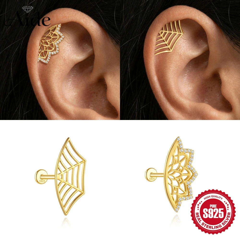 AIDE 925 Sterling Silver Skeletonized Lotus Flower/ Smooth Spider Web Flat Back Piercing Earring INS Personalities Gifts
AIDE 925 Sterling Silver Skeletonized Lotus Flower/ Smooth Spider Web Flat Back Piercing Earring INS Personalities Gifts