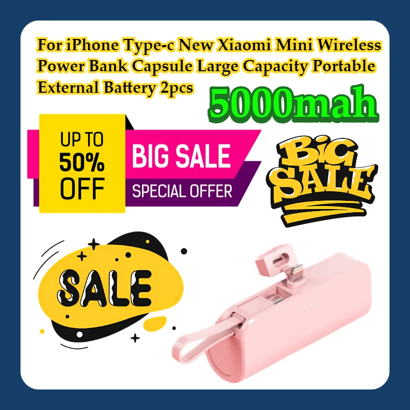For iPhone Type-c New Xiaomi Mini Wireless Power Bank Capsule Large Capacity Portable External Battery 2pcs
For iPhone Type-c New Xiaomi Mini Wireless Power Bank Capsule Large Capacity Portable External Battery 2pcs