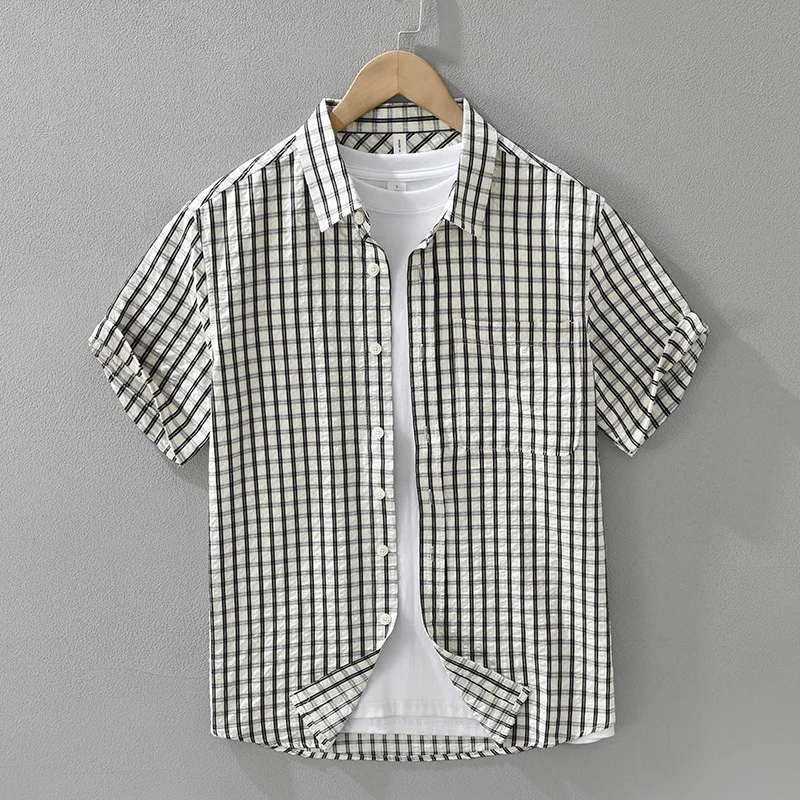 Japanese Retro Checkered Short Sleeve Shirt for Men - Summer Vintage Inspired Casual Loose Fit Button-Up with Artistic Flair Top
Japanese Retro Checkered Short Sleeve Shirt for Men - Summer Vintage Inspired Casual Loose Fit Button-Up with Artistic Flair Top