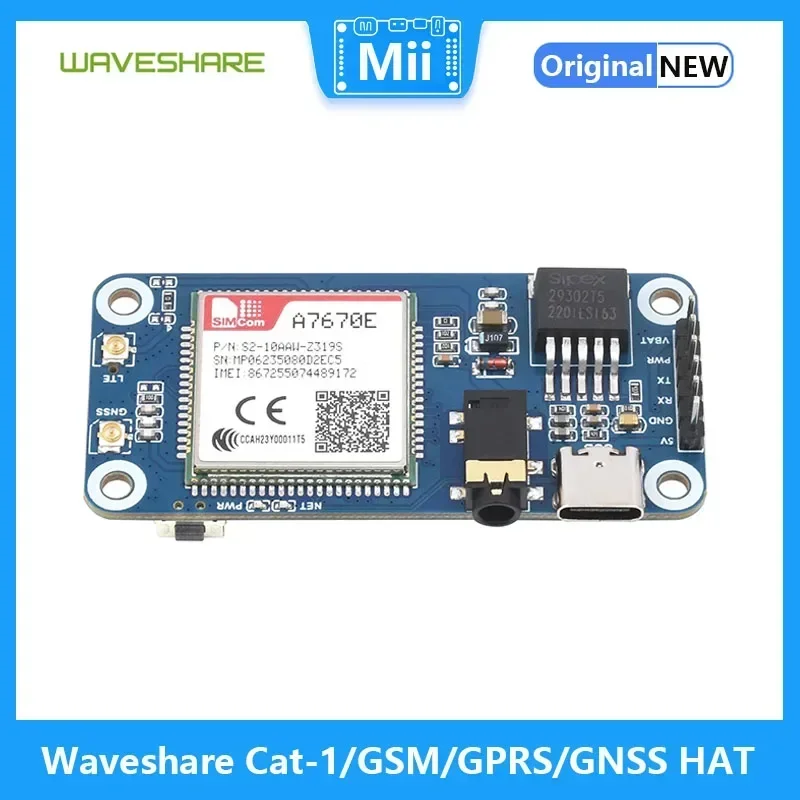 Raspberry Pi Cat-1/GSM/GPRS/GNSS HAT Based On A7670E module, LTE Cat-1 / 2G support, GNSS positioning
Raspberry Pi Cat-1/GSM/GPRS/GNSS HAT Based On A7670E module, LTE Cat-1 / 2G support, GNSS positioning