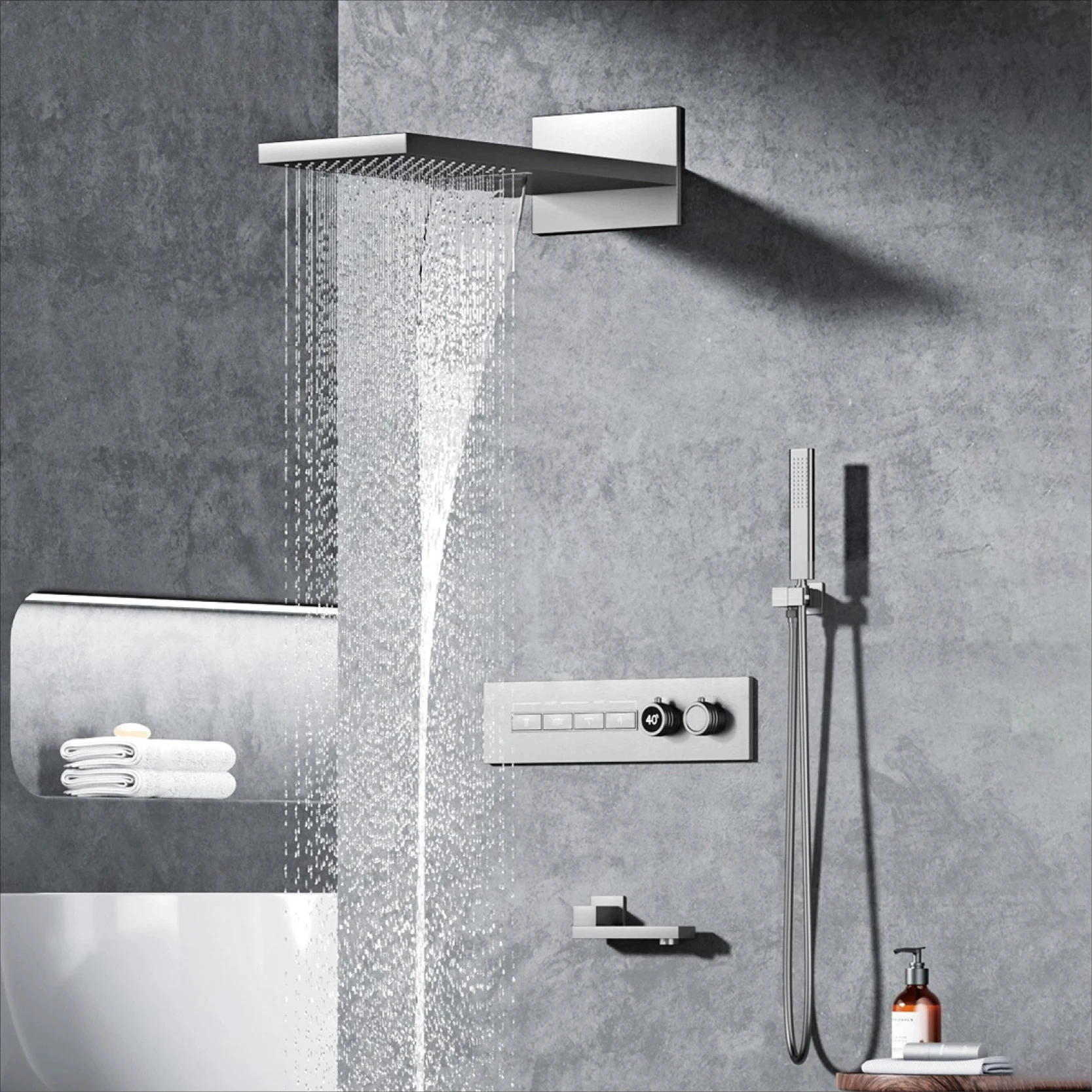 Luxury gun gray brass thermostatic shower system wall mounted LED digital display hot and cold water bathroom embedded faucet
Luxury gun gray brass thermostatic shower system wall mounted LED digital display hot and cold water bathroom embedded faucet