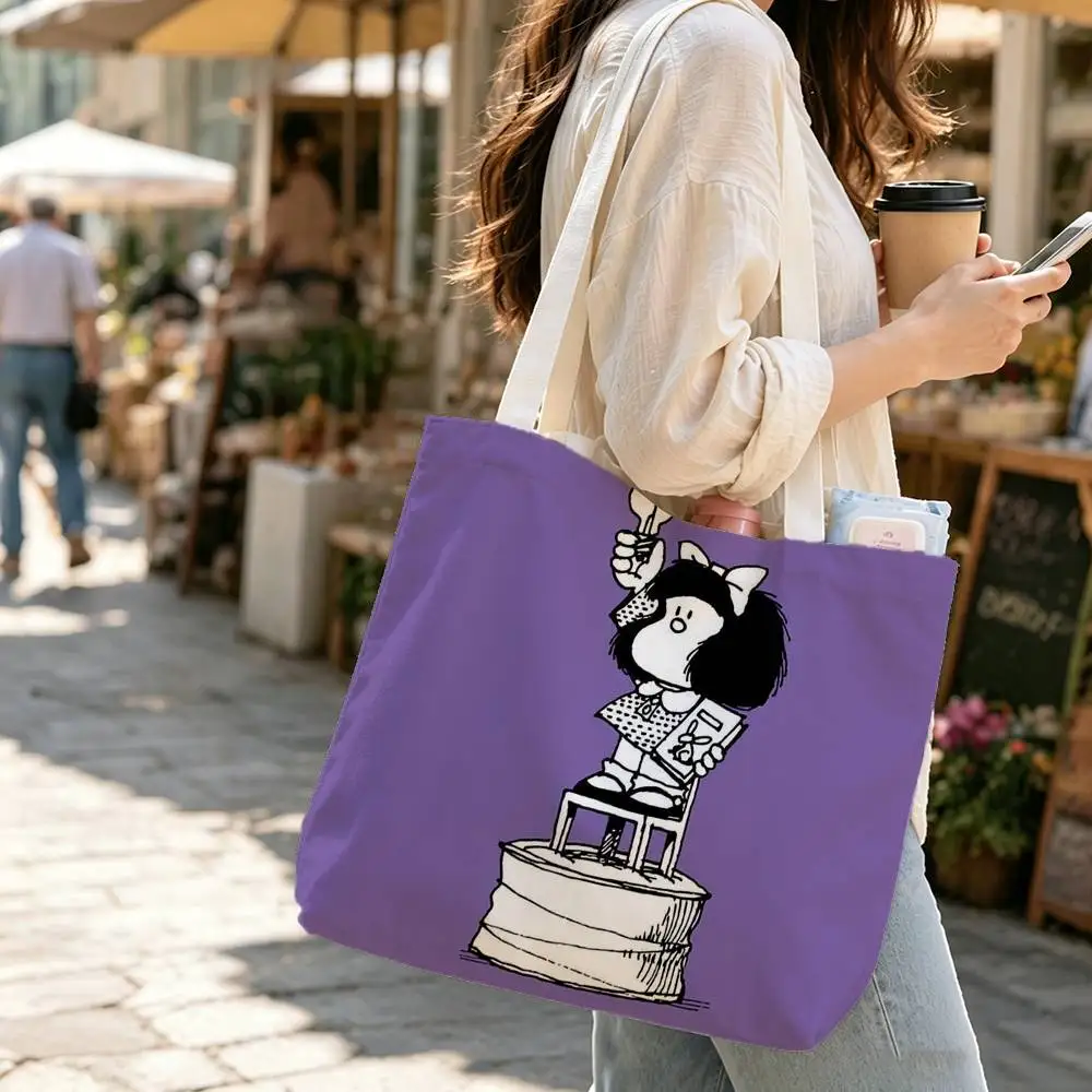 Funny M-Mafalda Large Capacity Cotton Polyester Shoulder Tote Bag, Cute Zipper Handbag for Shopping Travel Daily Use
Funny M-Mafalda Large Capacity Cotton Polyester Shoulder Tote Bag, Cute Zipper Handbag for Shopping Travel Daily Use