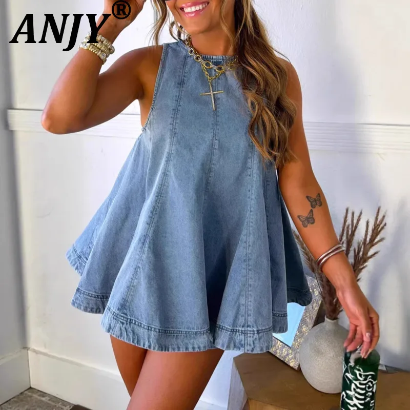 ANJY Summer New Women Fashion Casual Loose Solid Color Washed Denim Set Sleeveless A-Line Chic Dress Elastic Waist Shorts A22959
ANJY Summer New Women Fashion Casual Loose Solid Color Washed Denim Set Sleeveless A-Line Chic Dress Elastic Waist Shorts A22959