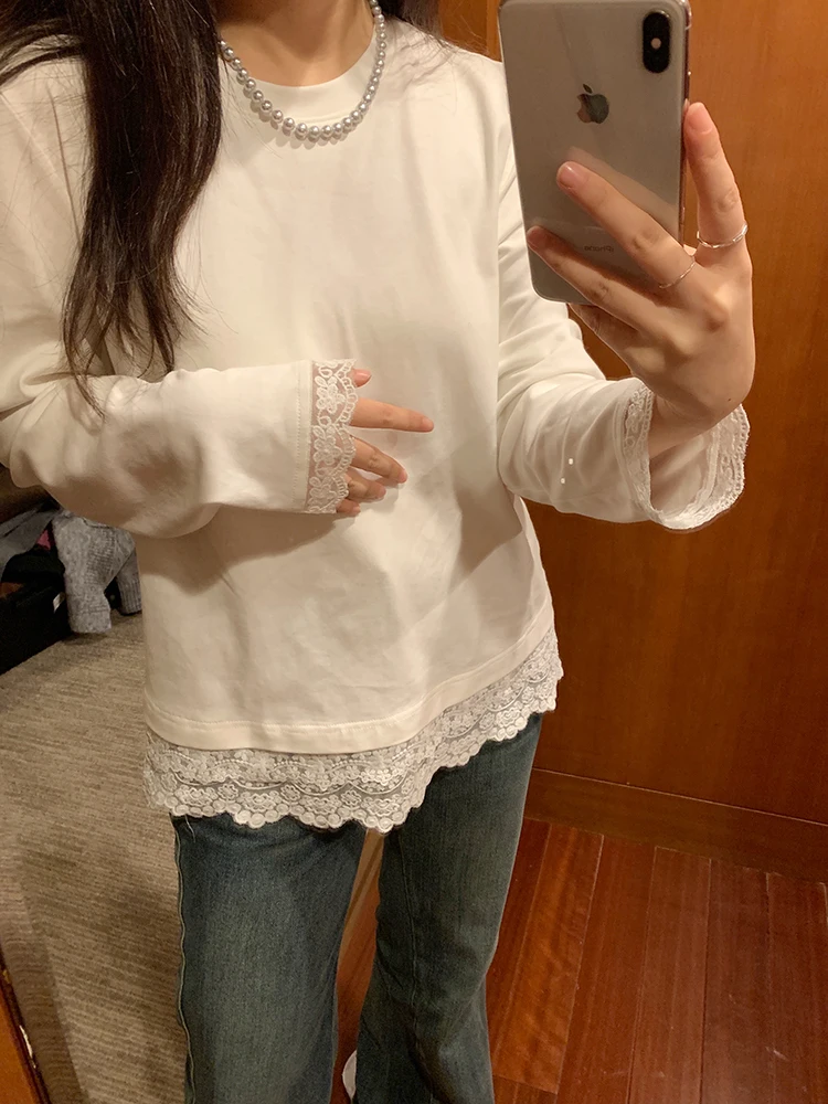 Классическая белая футболка с кружевной отделкой, свободного кроя, с дизайнерскими вставками, женская, модная, весна-осень, новинка, корейский стиль, хлопок
Классическая белая футболка с кружевной отделкой, свободного кроя, с дизайнерскими вставками, женская, модная, весна-осень, новинка, корейский стиль, хлопок