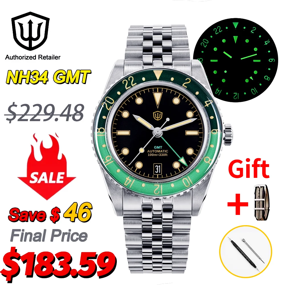 Watchdives WD6542 38Mm GMT Mechanical Luxury Watch Bubble Sapphire NH34 Automatic Stainless Steel 10Bar Waterproof Wristwatches
Watchdives WD6542 38Mm GMT Mechanical Luxury Watch Bubble Sapphire NH34 Automatic Stainless Steel 10Bar Waterproof Wristwatches