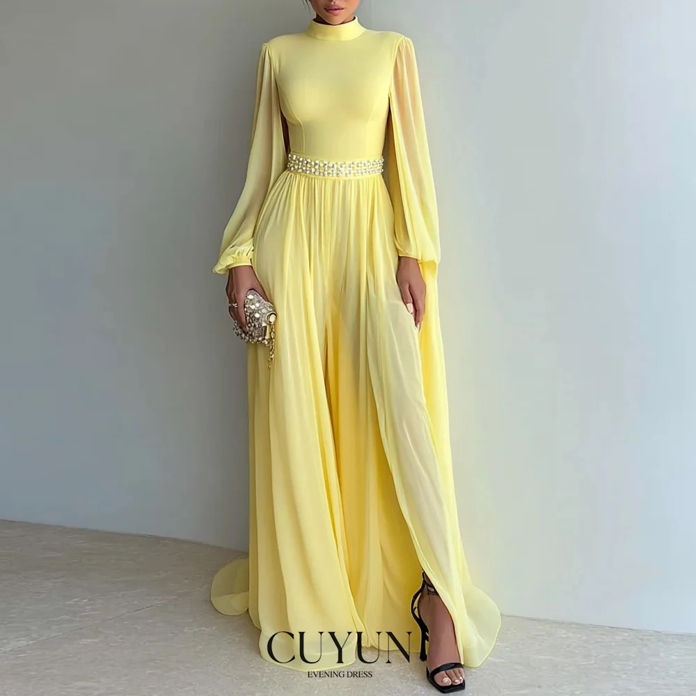 CUYUN High Collar Long Sleeves Women Evening Dresses Summer Chiffon Party Gown Customized Prom Dress for Formal Occasion
CUYUN High Collar Long Sleeves Women Evening Dresses Summer Chiffon Party Gown Customized Prom Dress for Formal Occasion