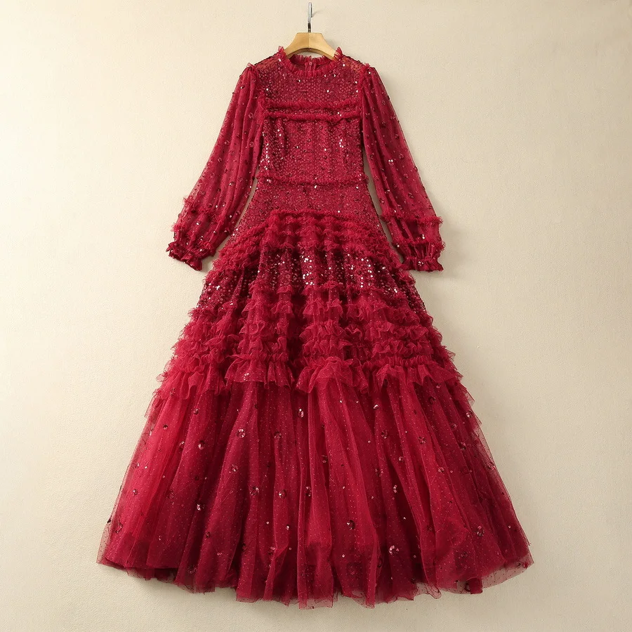 European and American women's clothes 2024 spring new Stand collar Long sleeve mesh heavy sequins Fashion pleated dress XXXXL
European and American women's clothes 2024 spring new Stand collar Long sleeve mesh heavy sequins Fashion pleated dress XXXXL