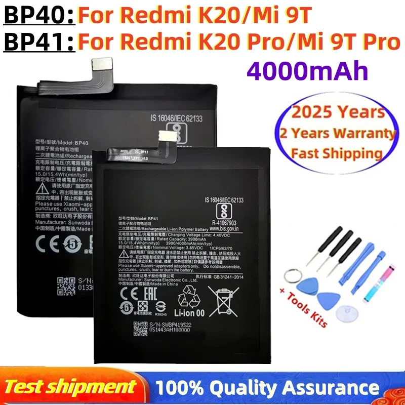 100% Original Replacement Battery BP41 BP40 For Xiaomi Redmi K20 Pro Mi 9T Pro Mi9T Redmi K20Pro Premium Genuine Battery 4000mAh
100% Original Replacement Battery BP41 BP40 For Xiaomi Redmi K20 Pro Mi 9T Pro Mi9T Redmi K20Pro Premium Genuine Battery 4000mAh