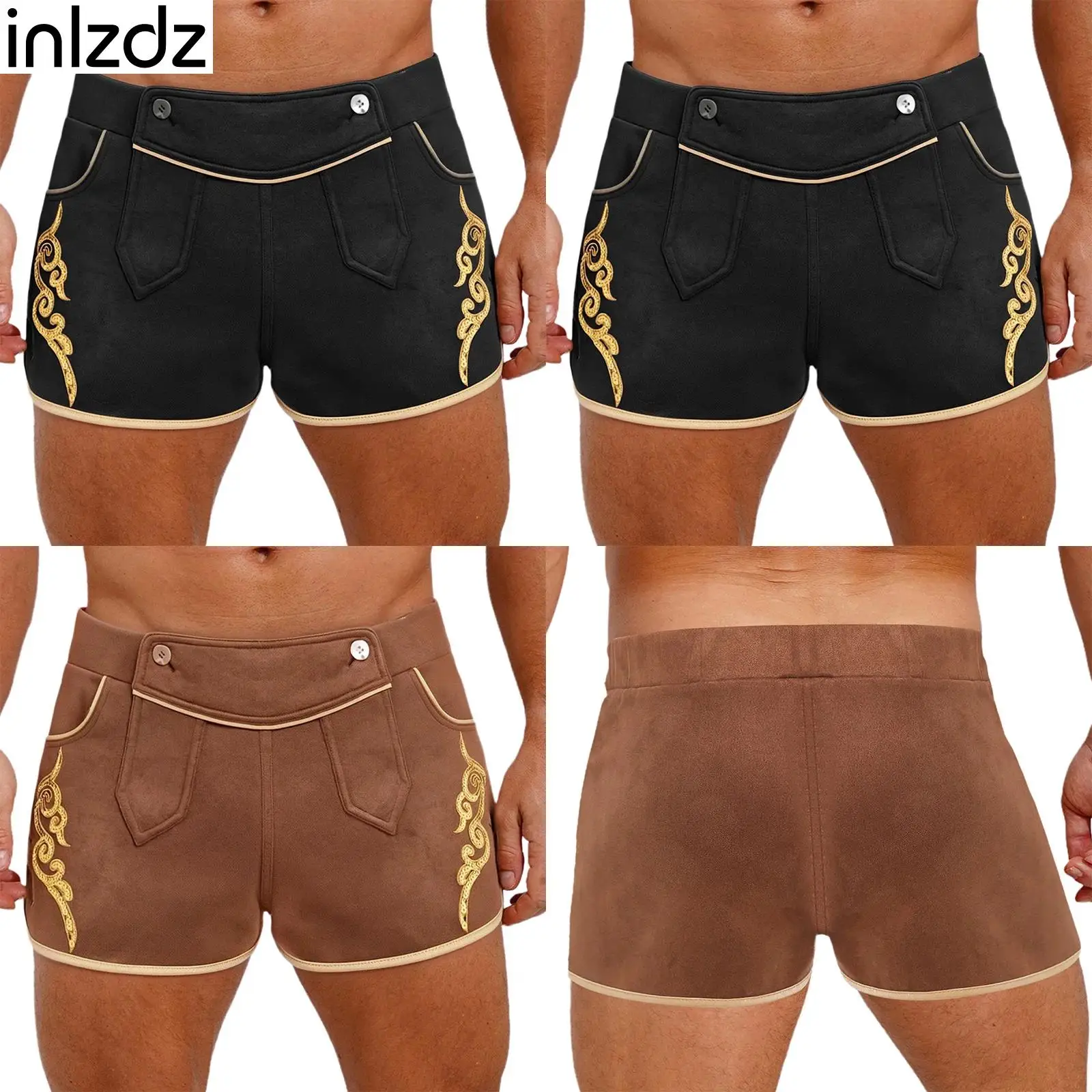 2025 Mens Retro German Oktoberfest Wrestling Shorts Decorative Buttons Sequined Embroidery Faux Suede Shorts for Festivals Party 
2025 Mens Retro German Oktoberfest Wrestling Shorts Decorative Buttons Sequined Embroidery Faux Suede Shorts for Festivals Party
