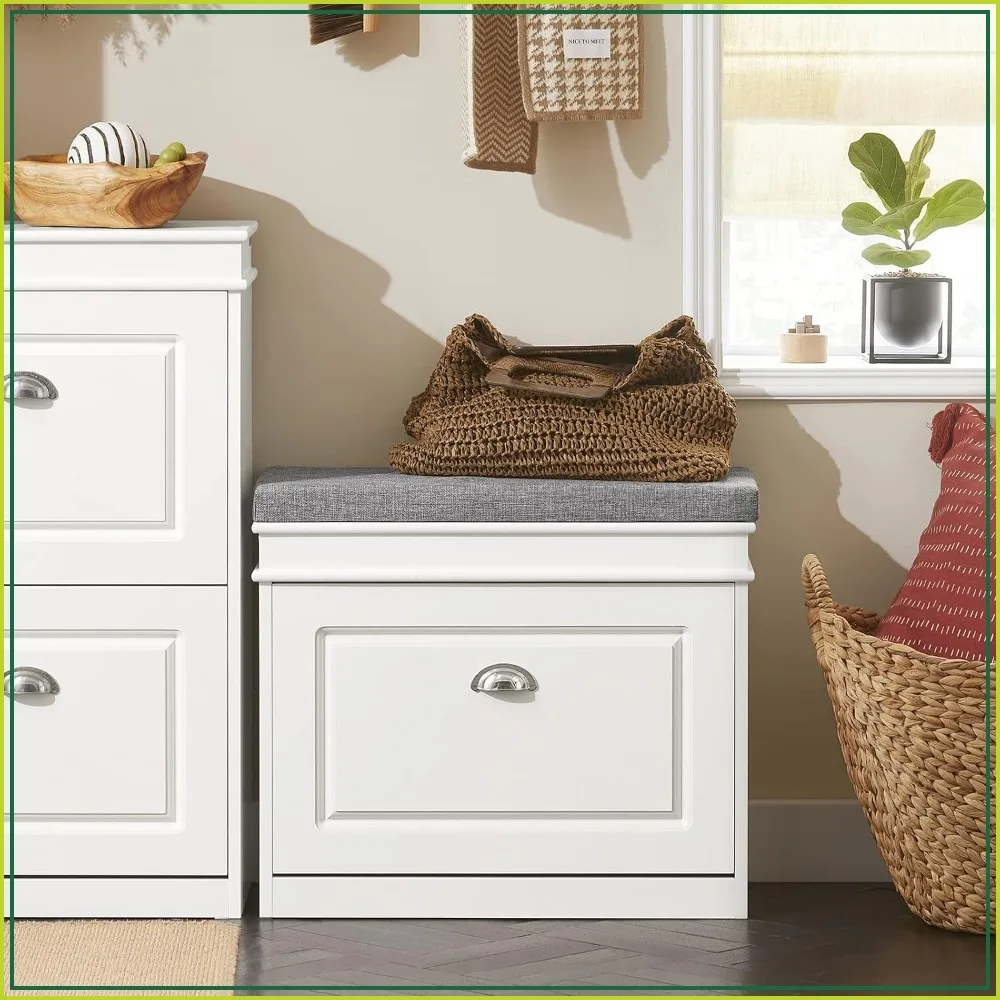 Shoe Storage Bench with Flip Drawer & Seat Cushion, Narrow Entryway Cabinet, White
Shoe Storage Bench with Flip Drawer & Seat Cushion, Narrow Entryway Cabinet, White