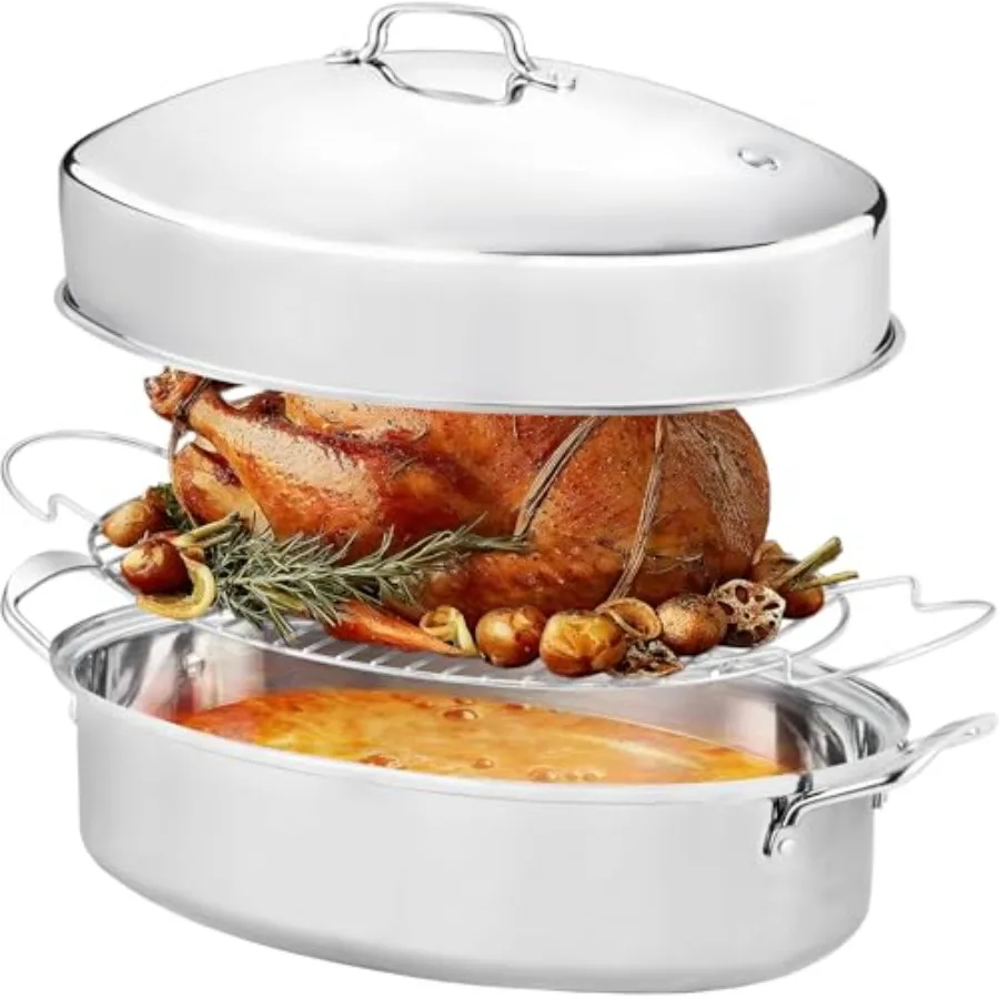 Roasting Pan With Rack and Lid, Oval Stainl Steel Turkey Roasting Pan, 22INCH With Handle,Dishwasher Safe Bakeware for Turkey,
Roasting Pan With Rack and Lid, Oval Stainl Steel Turkey Roasting Pan, 22INCH With Handle,Dishwasher Safe Bakeware for Turkey,