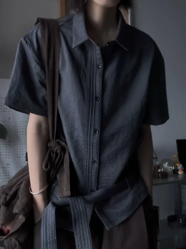 Elegant Draped Belted Linen Shirt Neutral Style Supportive Sash Breathable Comfortable Short Sleeve Turn-down Collar Unisex
Elegant Draped Belted Linen Shirt Neutral Style Supportive Sash Breathable Comfortable Short Sleeve Turn-down Collar Unisex