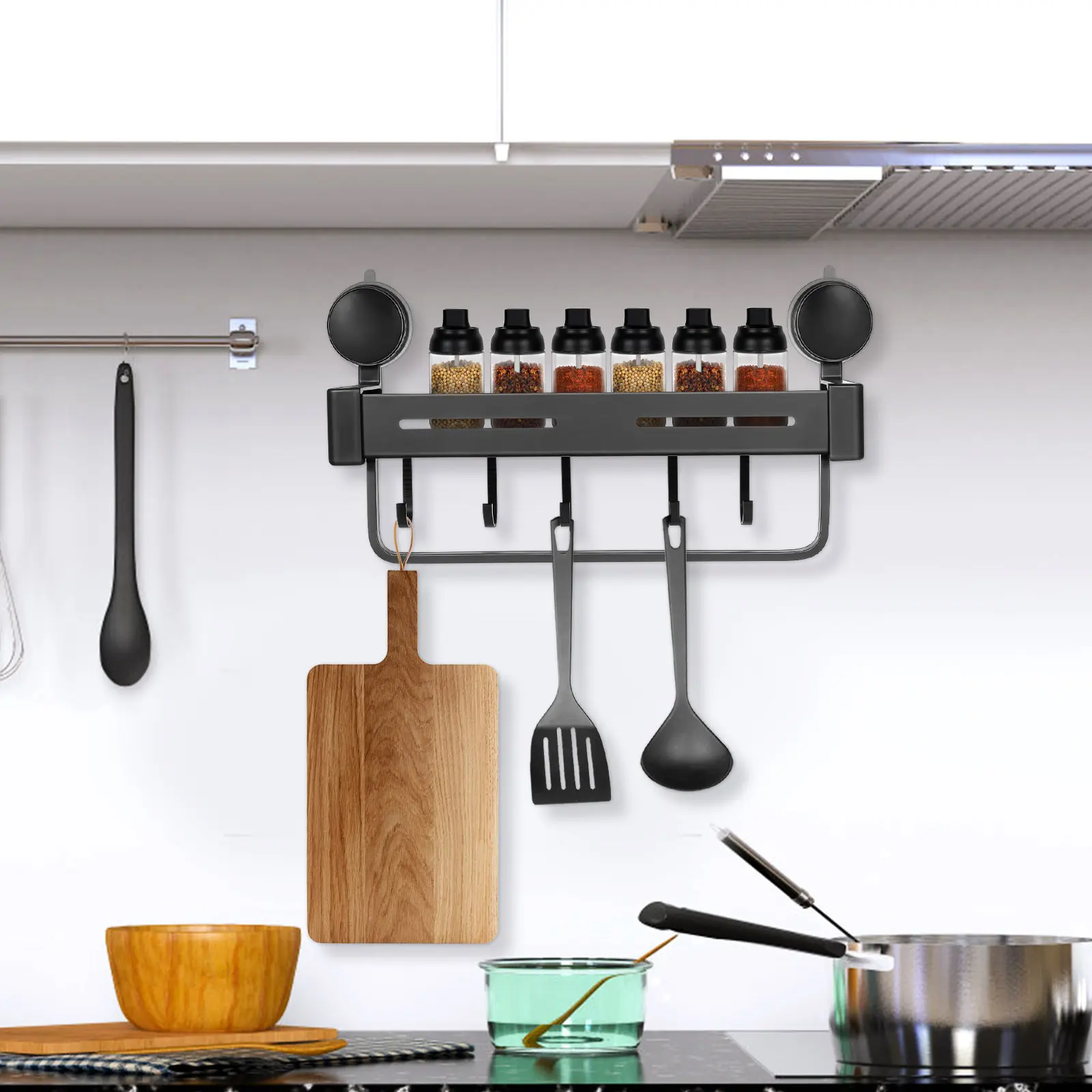Suction Cup Kitchen Storage Rack Gray Modern Wall Mount Organizer Hanging Shelf Spice Holder Hooks Kitchen Countertop Organizer
Suction Cup Kitchen Storage Rack Gray Modern Wall Mount Organizer Hanging Shelf Spice Holder Hooks Kitchen Countertop Organizer