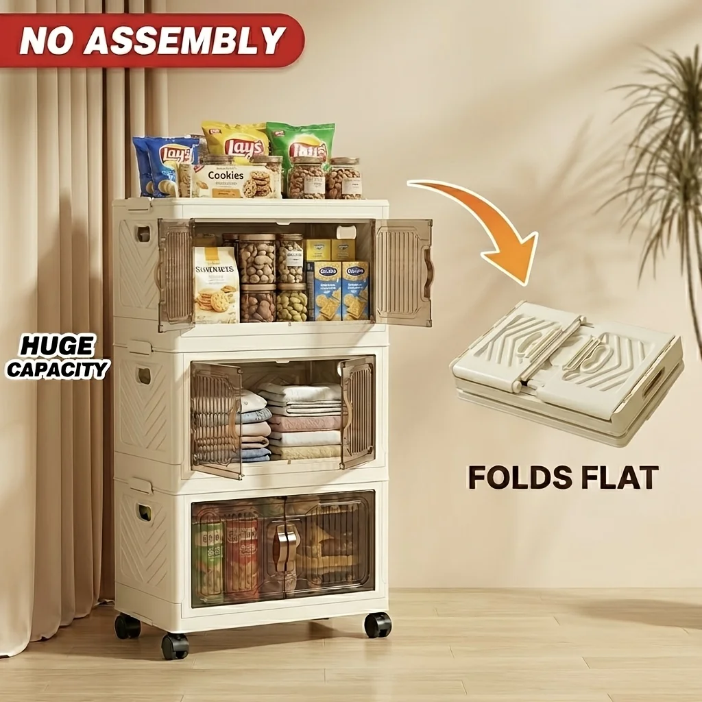 Foldable Plastic Storage Cabinet with Wheels And Doors, 3/4 Layer (50Cm/19.69") Stackable Organizer Bins with Lids, Closet Stora
Foldable Plastic Storage Cabinet with Wheels And Doors, 3/4 Layer (50Cm/19.69") Stackable Organizer Bins with Lids, Closet Stora
