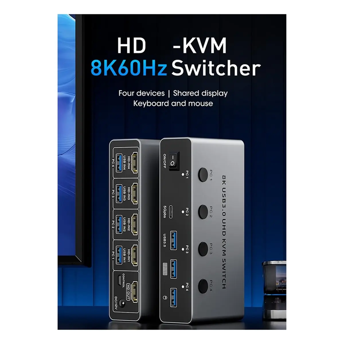 Цифровые USB 3.0 KVM-переключатели Digital Essentials с поддержкой 8K@60Hz для 4 компьютеров, 1 монитора, 4 ПК, клавиатуры, жестких дисков, принтера
Цифровые USB 3.0 KVM-переключатели Digital Essentials с поддержкой 8K@60Hz для 4 компьютеров, 1 монитора, 4 ПК, клавиатуры, жестких дисков, принтера