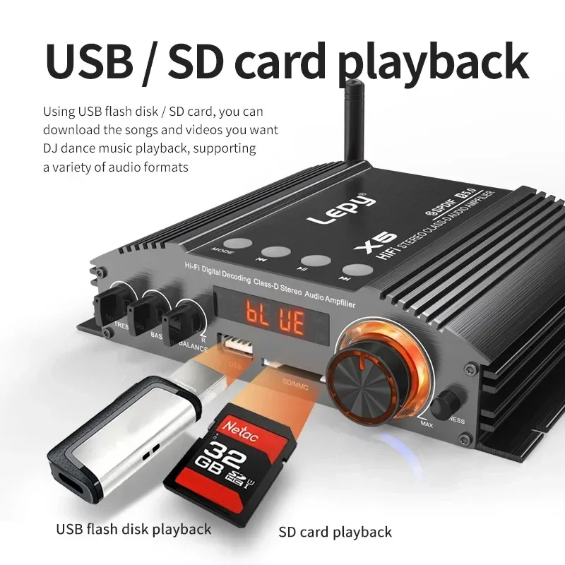 2x100W+Superbass Out For 5 Speaker Bluetooth 5.0 Digital Class-D Power Amplifier Coaxial Decoding USB\SD Card Lossless Play
2x100W+Superbass Out For 5 Speaker Bluetooth 5.0 Digital Class-D Power Amplifier Coaxial Decoding USB\SD Card Lossless Play