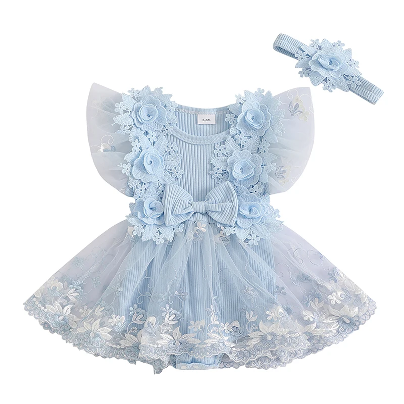 Baby Girls Rompers Dress 3D Flower Embroidery Round Neck Mesh Skirt Hem Infant Bodysuits Jumpsuits with Headband
Baby Girls Rompers Dress 3D Flower Embroidery Round Neck Mesh Skirt Hem Infant Bodysuits Jumpsuits with Headband