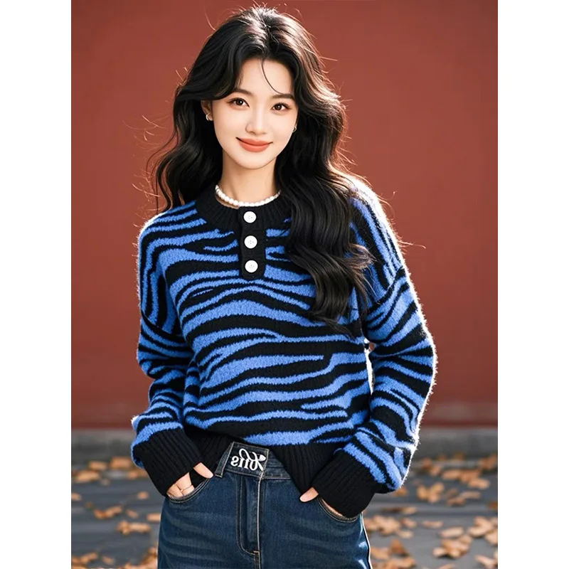 Women's Clothing Fashion Striped Loose Thick Warm Sweaters Autumn Winter Vintage O-neck Chic Button Soft Wool Knitted Pullovers
Women's Clothing Fashion Striped Loose Thick Warm Sweaters Autumn Winter Vintage O-neck Chic Button Soft Wool Knitted Pullovers