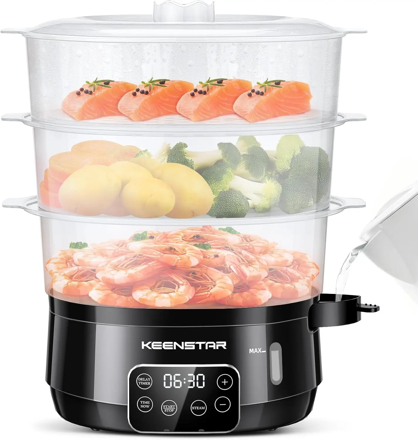 13.7QT Electric Food Steamer for Cooking, Vegetable Steamer with 3 Tiers BPA-Free Baskets, Digital Steamer with Appointment
13.7QT Electric Food Steamer for Cooking, Vegetable Steamer with 3 Tiers BPA-Free Baskets, Digital Steamer with Appointment