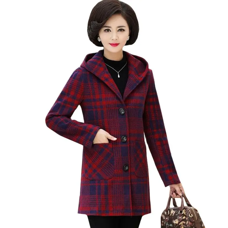 Middle-aged Women Plaid Wool Jacket Coat Warm Loose Thick Long Hooded Overcoat Large size Casual Winter Female Woolen Jacket 5XL
Middle-aged Women Plaid Wool Jacket Coat Warm Loose Thick Long Hooded Overcoat Large size Casual Winter Female Woolen Jacket 5XL