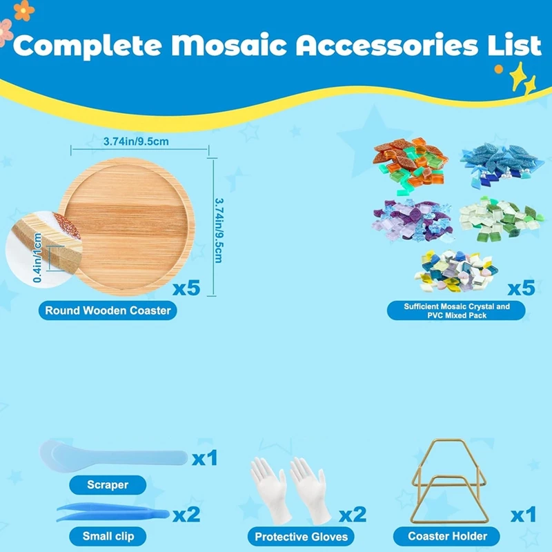 5 наборов для творчества: Наборы для мозаики своими руками на Рождество, разноцветные наборы для мозаики с бамбуковыми подставками для напитков, для дома и розничной продажи
5 наборов для творчества: Наборы для мозаики своими руками на Рождество, разноцветные наборы для мозаики с бамбуковыми подставками для напитков, для дома и розничной продажи