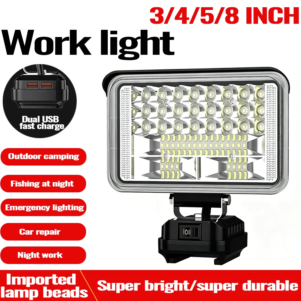 New Portable Work Light For Makita 18V Cordless 3/4/5/8-inch floodlight flashlight 14.4-20V Battery Lamp BL1830 BL1840 With USB
New Portable Work Light For Makita 18V Cordless 3/4/5/8-inch floodlight flashlight 14.4-20V Battery Lamp BL1830 BL1840 With USB