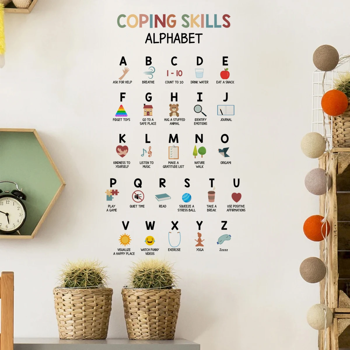 Coping Skills Alphabet Watercolor Wall Sticker Child Room Wall Art Decal Kids Room School Classroom PVC Vinyl Bedroom Home Decor
Coping Skills Alphabet Watercolor Wall Sticker Child Room Wall Art Decal Kids Room School Classroom PVC Vinyl Bedroom Home Decor