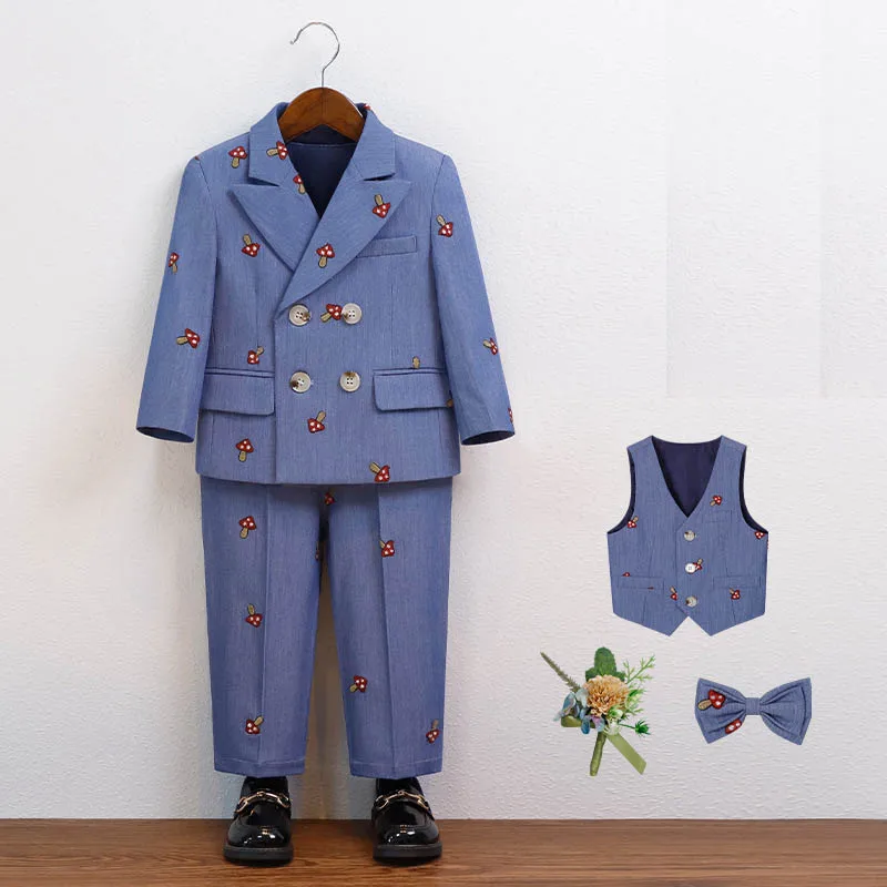 5Piece/Set Blue Stripe Blazer Vest Pants Bowtie Flower Boys Photograph Suit Kids Easter Ceremony Dress Children Evening Costume
5Piece/Set Blue Stripe Blazer Vest Pants Bowtie Flower Boys Photograph Suit Kids Easter Ceremony Dress Children Evening Costume