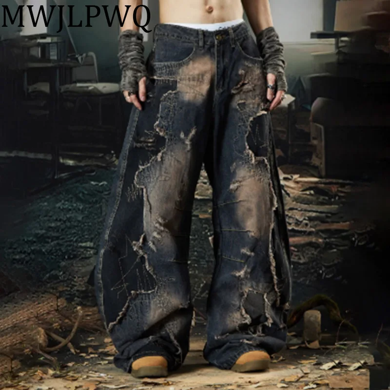 MWJLPWQ Tide Heavy Rough Edge Machete Jeans Men's Hiphop Washed Distress Deconstruction Loose Wide Leg Pants New Street 010575
MWJLPWQ Tide Heavy Rough Edge Machete Jeans Men's Hiphop Washed Distress Deconstruction Loose Wide Leg Pants New Street 010575