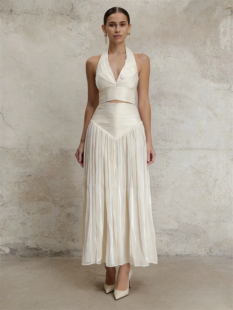 Summer Sexy White Prom Dress 2 Pcs Top Bra+Pleated Party Gown Sleeveless Formal Office Lady Bridal Wedding Birthday Robe
Summer Sexy White Prom Dress 2 Pcs Top Bra+Pleated Party Gown Sleeveless Formal Office Lady Bridal Wedding Birthday Robe