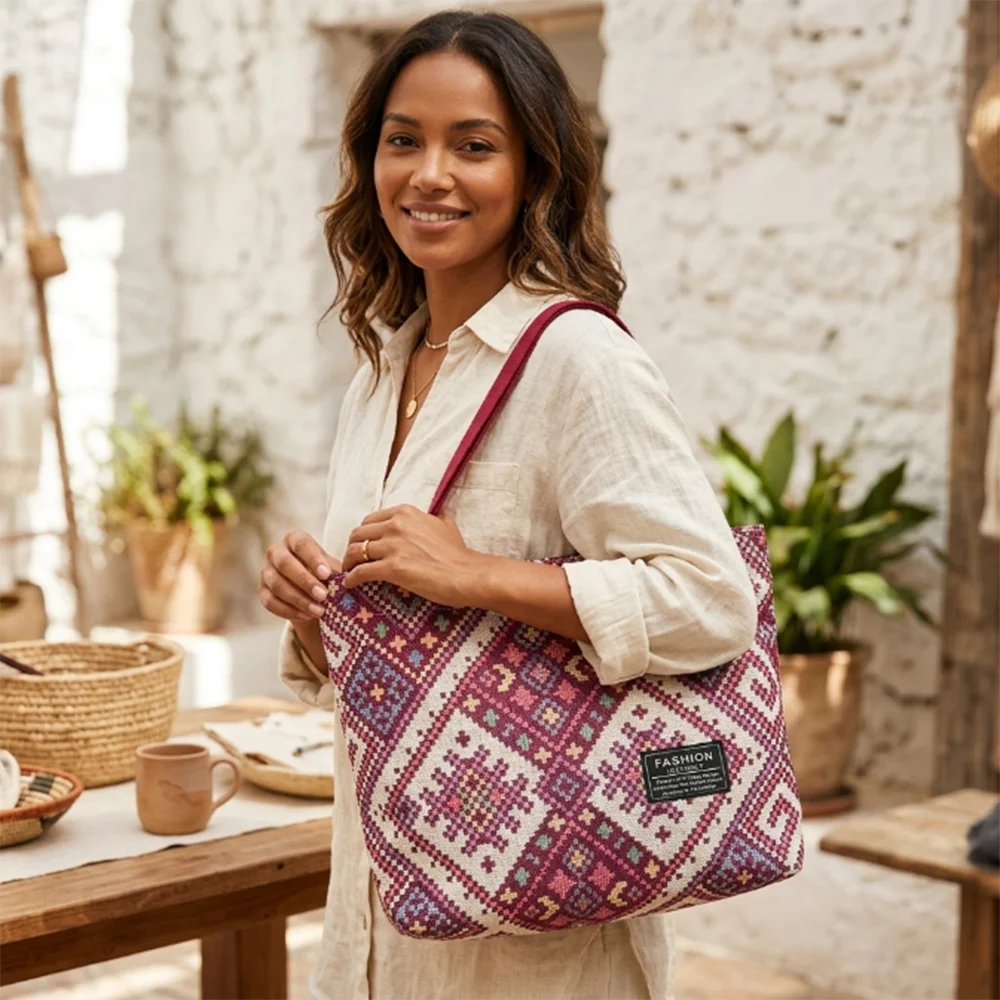 Large Capacity Ethnic Tote Bag Women Canvas Shoulder Bag Bohemian Woven Handbag Vintage Casual Shopper Travel Picnic Lunch Pouch
Large Capacity Ethnic Tote Bag Women Canvas Shoulder Bag Bohemian Woven Handbag Vintage Casual Shopper Travel Picnic Lunch Pouch