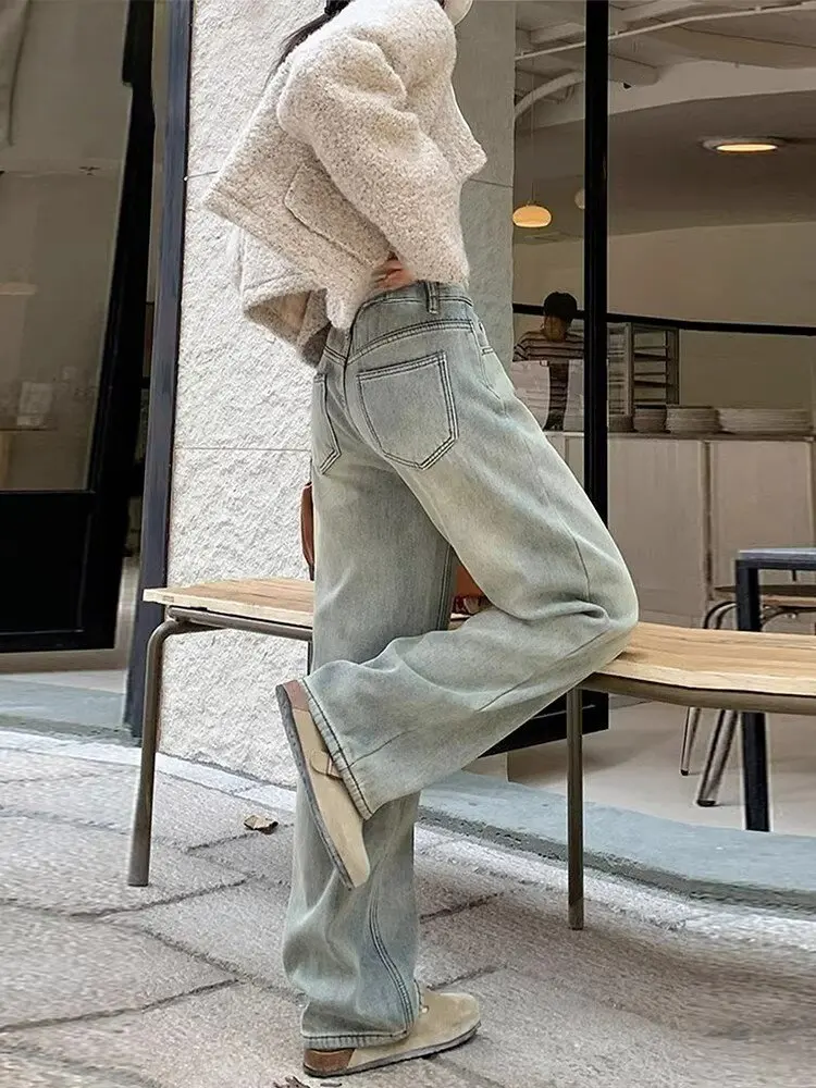 Retro American High Waist Straight Leg Jeans Women's Winter Loose Slim Washed Light Color Narrow Version Wide Leg Pants
Retro American High Waist Straight Leg Jeans Women's Winter Loose Slim Washed Light Color Narrow Version Wide Leg Pants