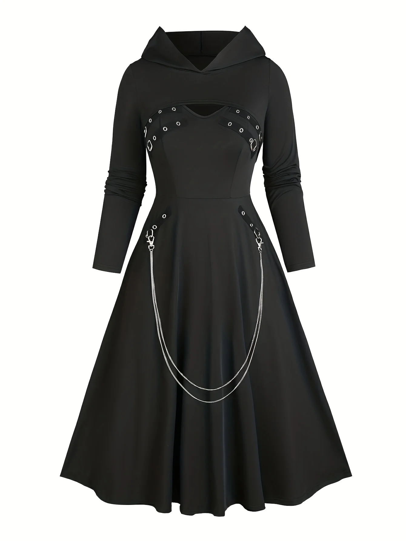 European and American Fashion Plus-Size Chain Gothic-Style Dress with Extended Sleeves, Paired with a Short Hooded Top (2-Piece
European and American Fashion Plus-Size Chain Gothic-Style Dress with Extended Sleeves, Paired with a Short Hooded Top (2-Piece