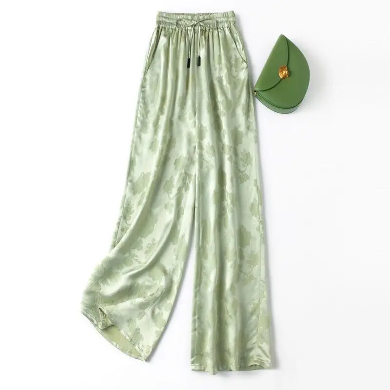 2025 New Summer Soft Casual Silk Satin Pants Women Fashion Flower Jacquard Wide Leg Pants Versatile Loose Elastic Waist Trousers
2025 New Summer Soft Casual Silk Satin Pants Women Fashion Flower Jacquard Wide Leg Pants Versatile Loose Elastic Waist Trousers
