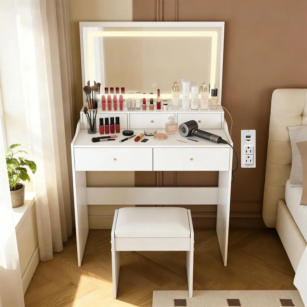 Compact Makeup Vanity Desk with Mirror, Lights, Chair, and Storage for Girls
Compact Makeup Vanity Desk with Mirror, Lights, Chair, and Storage for Girls
