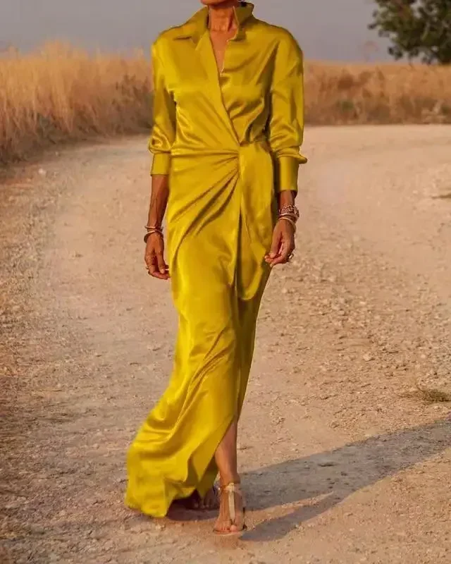 Autumn Satin Women Long Dress Red Side Split Elegant Shirt Dresses Female New Fashion Evening Formal Office Clothes
Autumn Satin Women Long Dress Red Side Split Elegant Shirt Dresses Female New Fashion Evening Formal Office Clothes